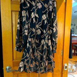 Tommy black dress with copper colored flowers long sleeve sheer